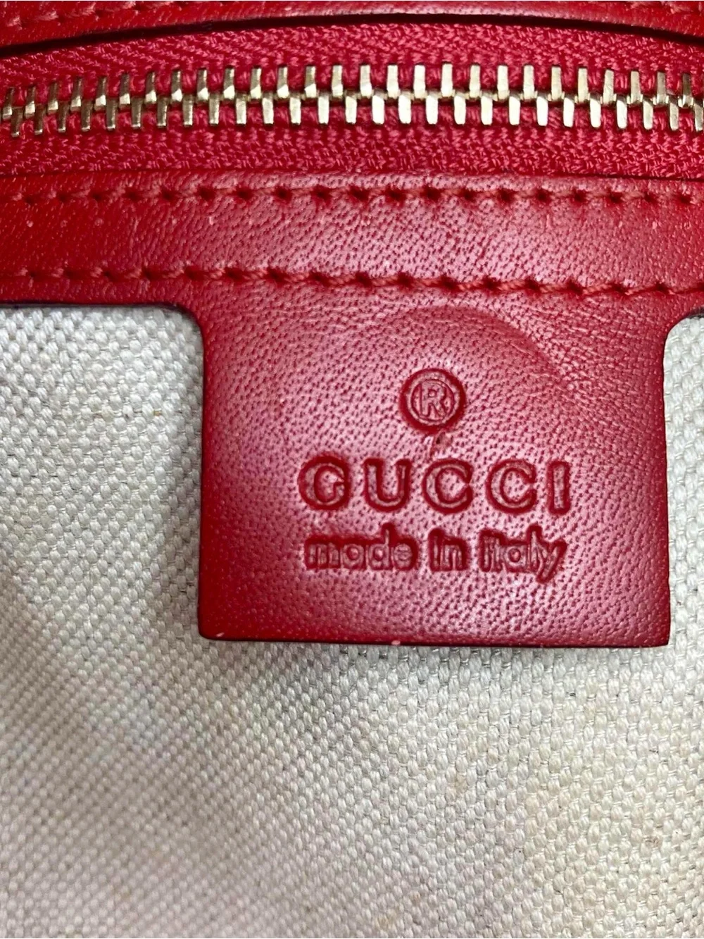Authentic Gucci Small Diamante Craft Tote Canvas Leather with Pouch Red Bag